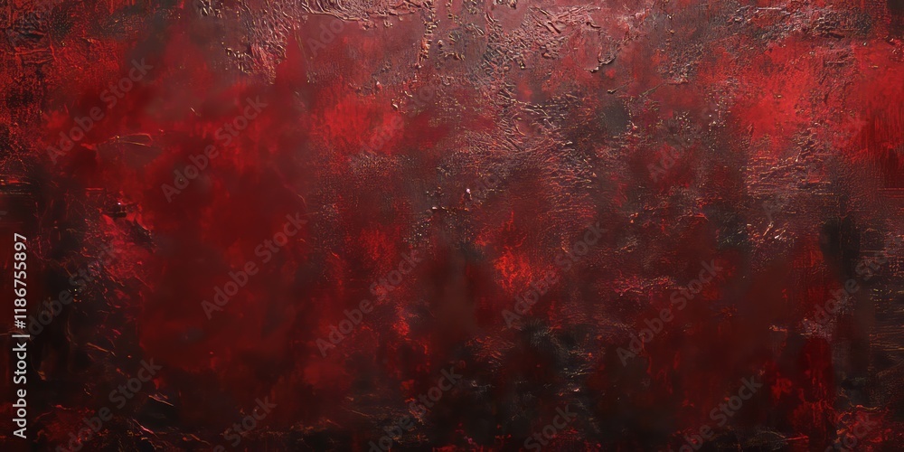 Poster dark red wall texture creates a rough background, evoking a sense of depth with its dark rust and gr