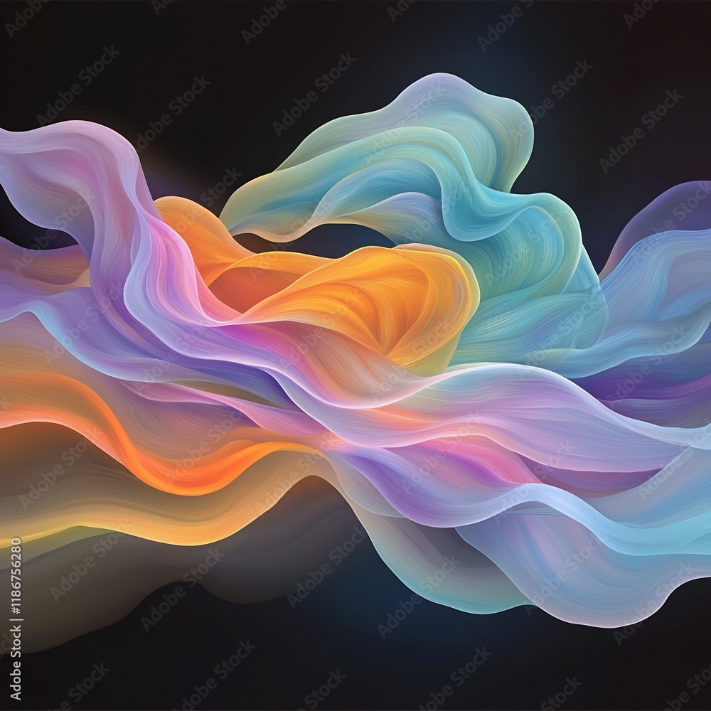 Poster captivating iridescent landscape flowing organic shapes in a mesmerizing display of fluorescent tone