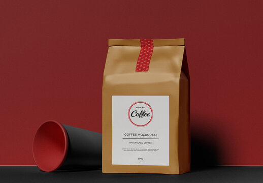 Coffee Bag With Cup Mockup