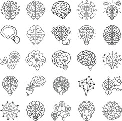 Brainpower Icons Ideas, Intelligence, Creativity, and Neural Networks