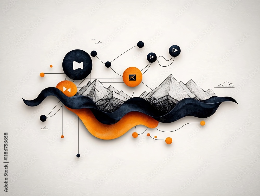 Poster captivating abstract depicting intricate hand sketched symbols organic flowing patterns