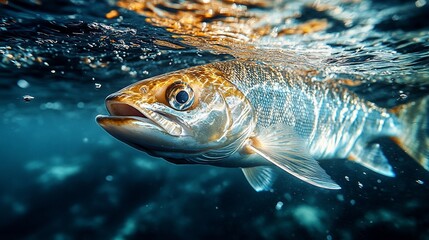 Fototapeta premium A majestic trout swims underwater in a pristine lake