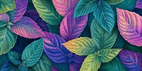 Lively and vivid tropical mint leaves exhibit bright and colorful hues, showcasing their freshness and lively appearance that embodies the essence of a tropical paradise.