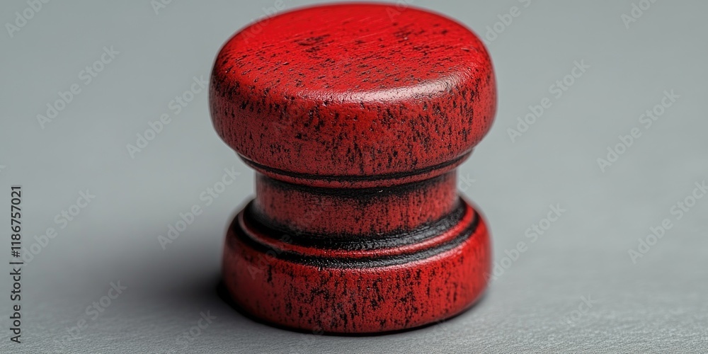 Poster a detailed view of a red knob on a table, suitable for use in illustrations or designs where a small