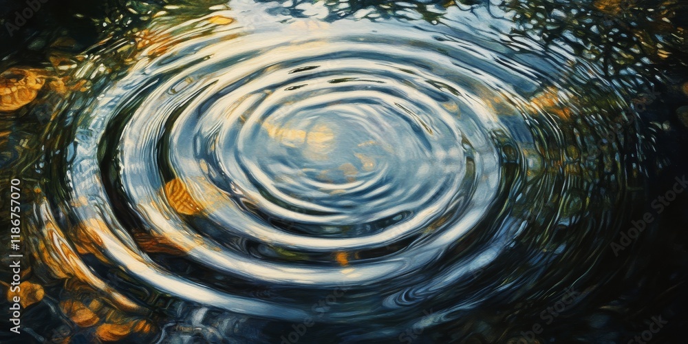 Poster a captivating portrayal of ripples in water, showcasing the mesmerizing patterns and movement create
