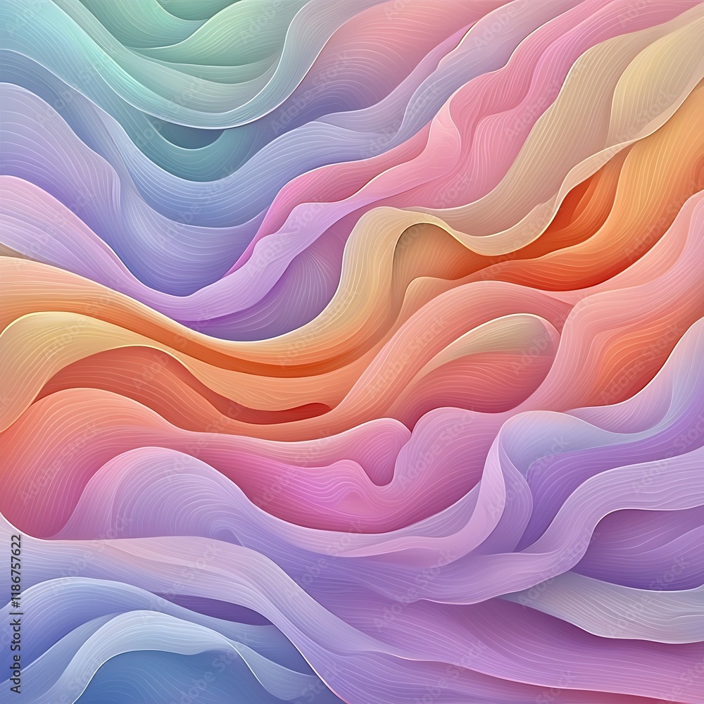 Poster captivating abstract featuring a mesmerizing composition of undulating iridescent shapes in a glimme