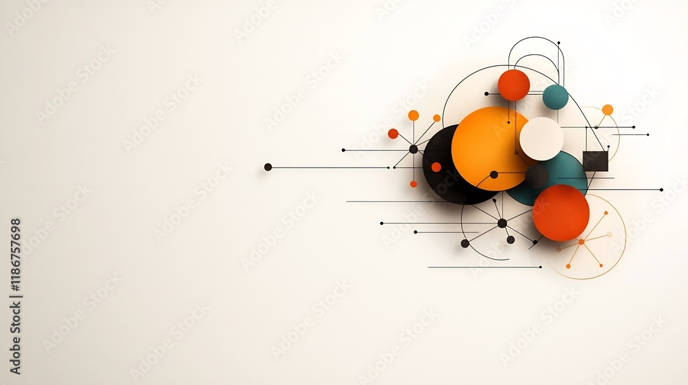 Poster minimalist hand drawn icons and interconnected circular motifs depicting the concept of worldwide di