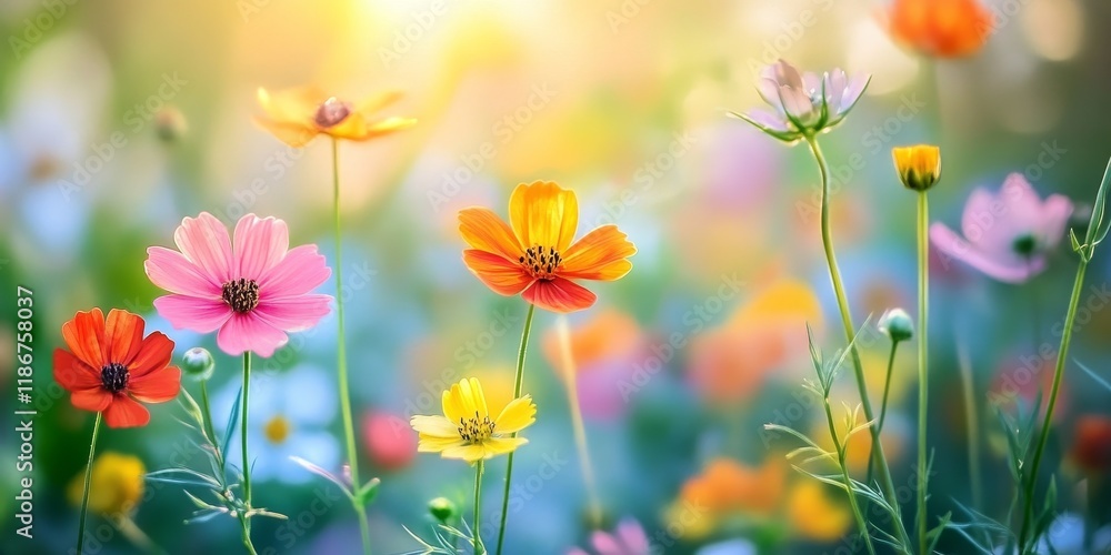 Poster vibrant summer wildflower background showcasing an array of colorful blooms, perfect for enhancing d