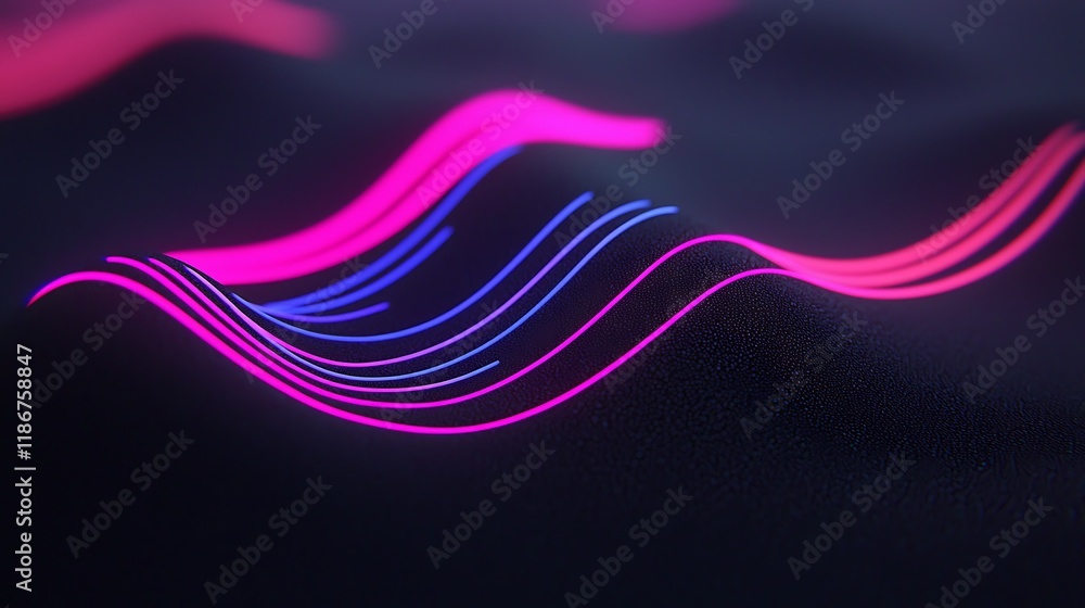 Poster abstract digital landscape featuring a glowing grid with vibrant lines in a mesmerizing combination 