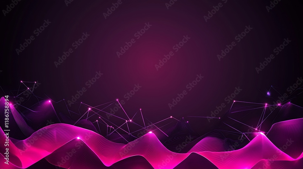 Poster abstract digital landscape with glowing grid lines and waves in vibrant colors ideal for technology 