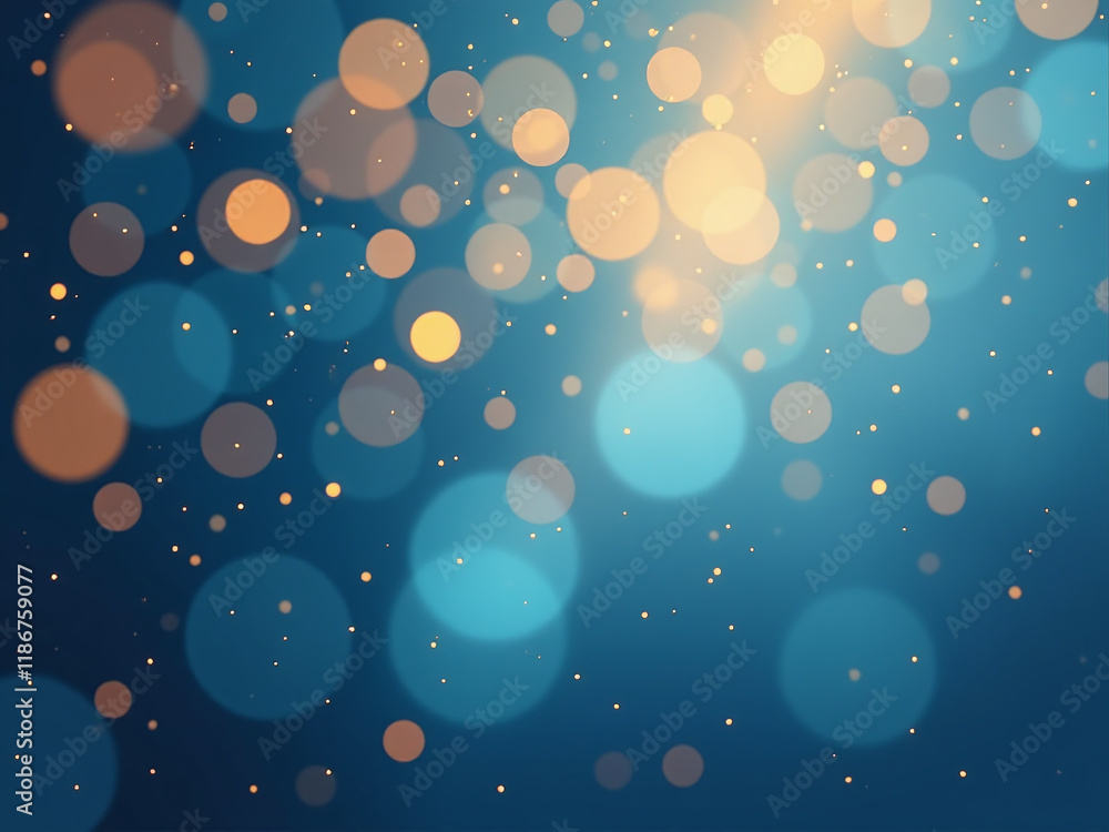 Poster Background Featuring Soft Blur Of Blue And Gold Particles Creating A Bokeh Effect With Gentle Abstract Texture. 00001