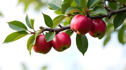 Obraz premium Red Apples Branch Lush Green Leaves Bright Sunlight Background