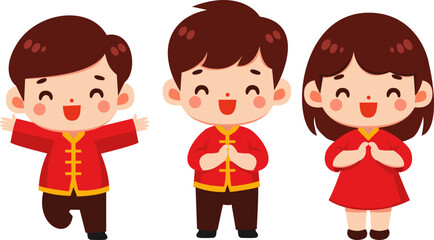 Joyful Children in Traditional Chinese Attire Celebrating Lunar New Year Festivities