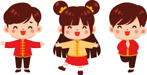 Joyful Children in Traditional Chinese Attire Celebrating Lunar New Year Festivities