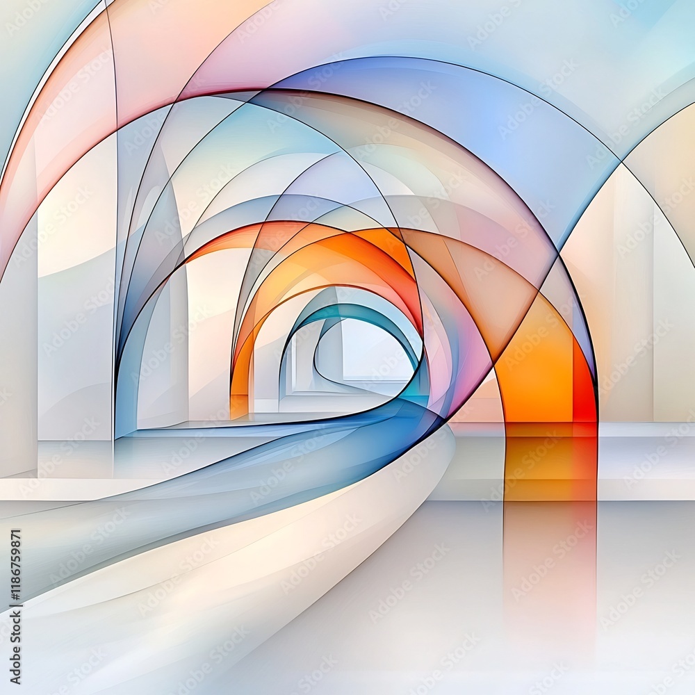 Poster captivating abstract imagery featuring rhythmic iridescent structures in a mesmerizing kaleidoscopic