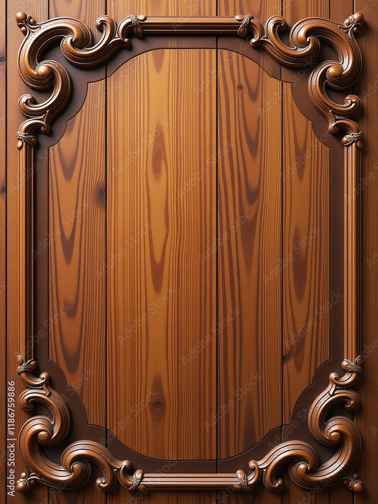 Poster Background Features A Warm, Richly Textured Wood Grain Pattern Adorned With Intricately Carved Wave Motifs. 00001