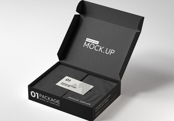 Open Box With Business Card Mockup