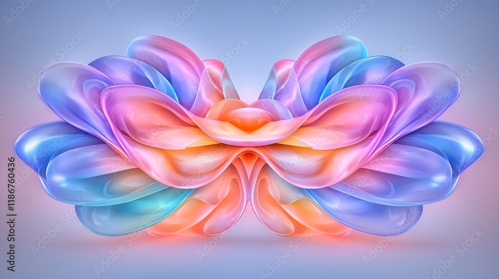 Poster captivating fluid iridescent curves in a shimmering kaleidoscopic digital art arrangement with dynam