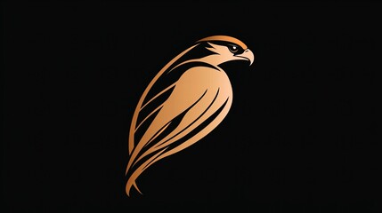 Fototapeta premium Copper-toned hawk silhouette against a black background. Elegant and stylized design.