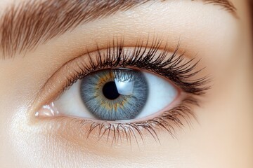 Obraz premium Intriguing Gaze: A captivating close-up of a blue eye with long lashes, hinting at a mysterious allure.