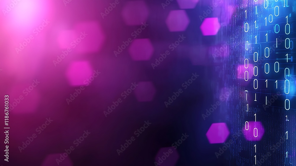 Poster abstract representation of a digital world featuring binary code and modern graphic elements set aga