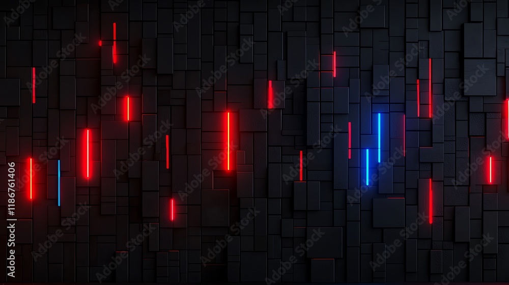 Poster abstract representation of a futuristic city scene with red and blue neon lights on a dark textured 