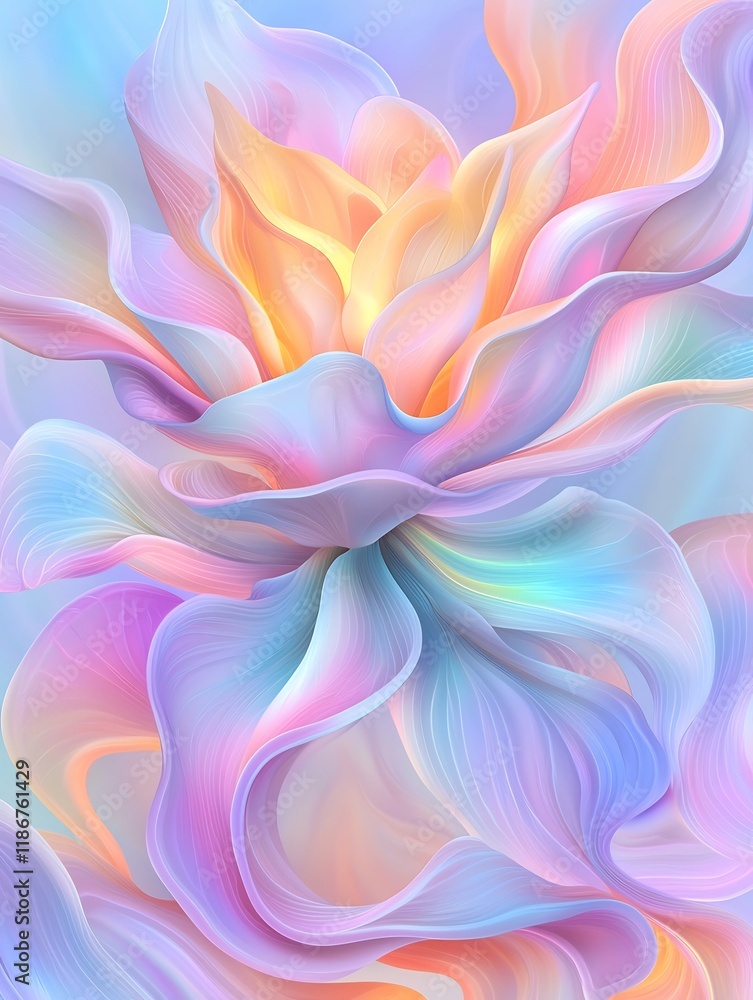 Poster stunning abstract pattern featuring a dynamic kaleidoscopic arrangement of fluid iridescent curves a