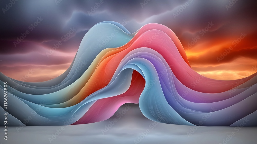 Poster mesmerizing chromatic vortex fluid iridescent curves in a captivating kaleidoscopic arrangement surr