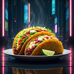Tacos on Neon Background