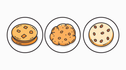 Delicious Cookie and Baked Bun Icon Set on Tray Outline Vector Illustration