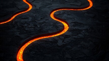 Abstract Representation of a Silicon Chip with Fluid-Like Flow and a Fiery Glow on a Textured Dark Background