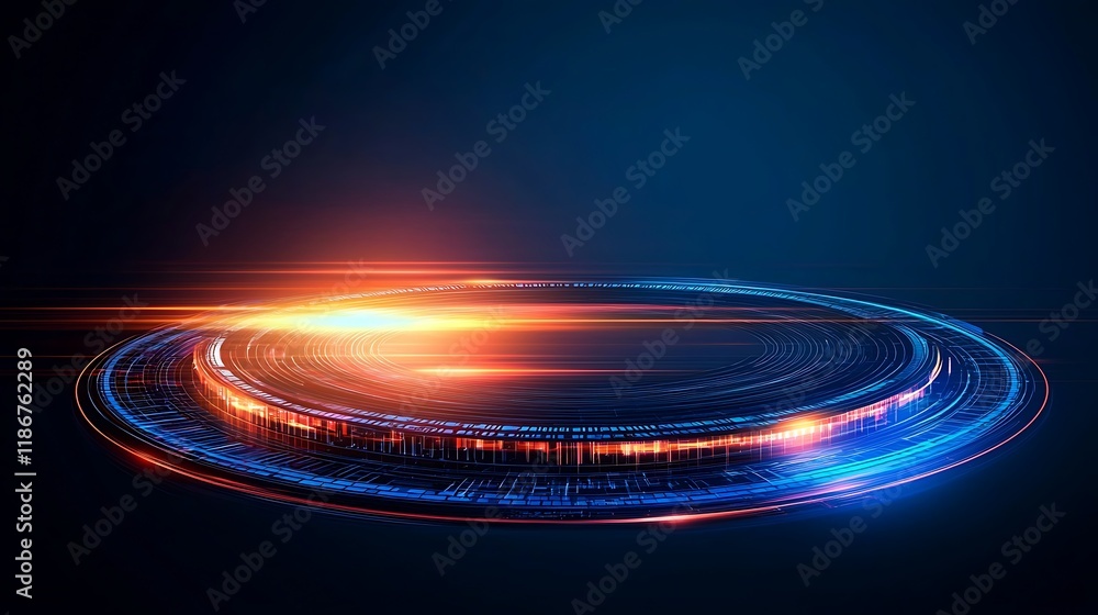 Poster abstract representation of cybernetic connections with dynamic lights and circular patterns illustra