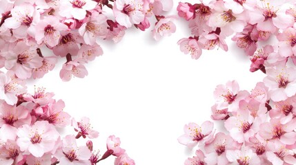 Obraz premium sakura bunch flower to top boundary of frame isolate on white background