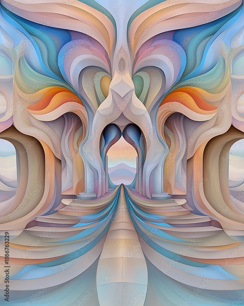 Poster captivating undulating iridescent patterns abstract digital with radiant kaleidoscopic shapes in a l