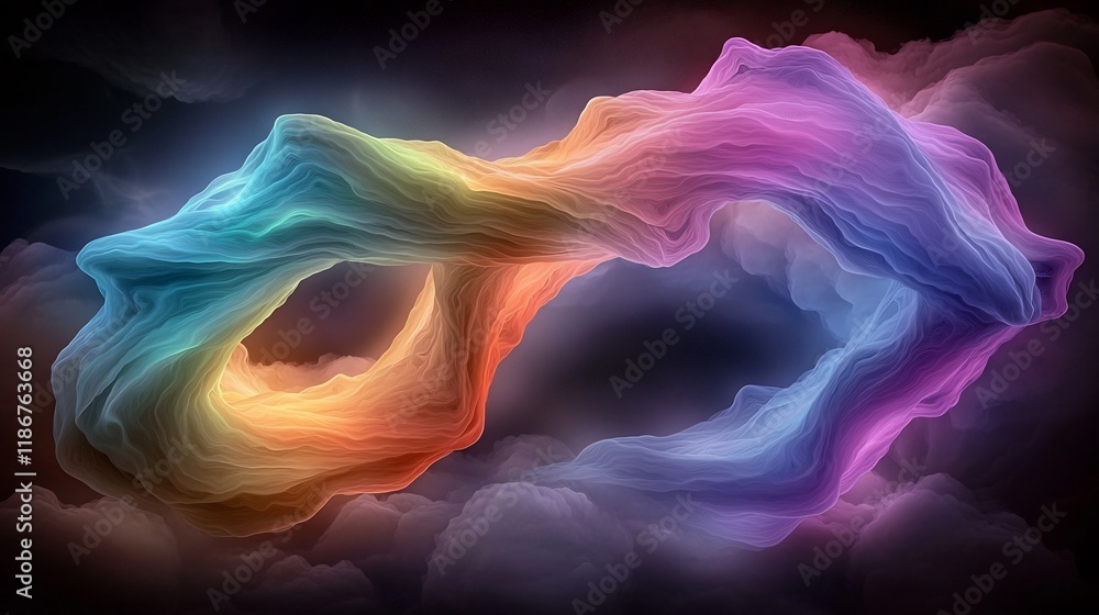 Poster hypnotic iridescent structures winding in a bold eye catching display with dynamic fractal like form