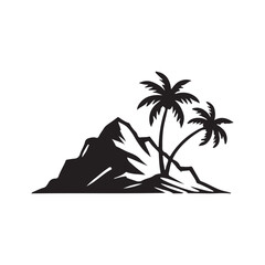 Silhouette of a tropical island with palm trees , vector ,art.eps