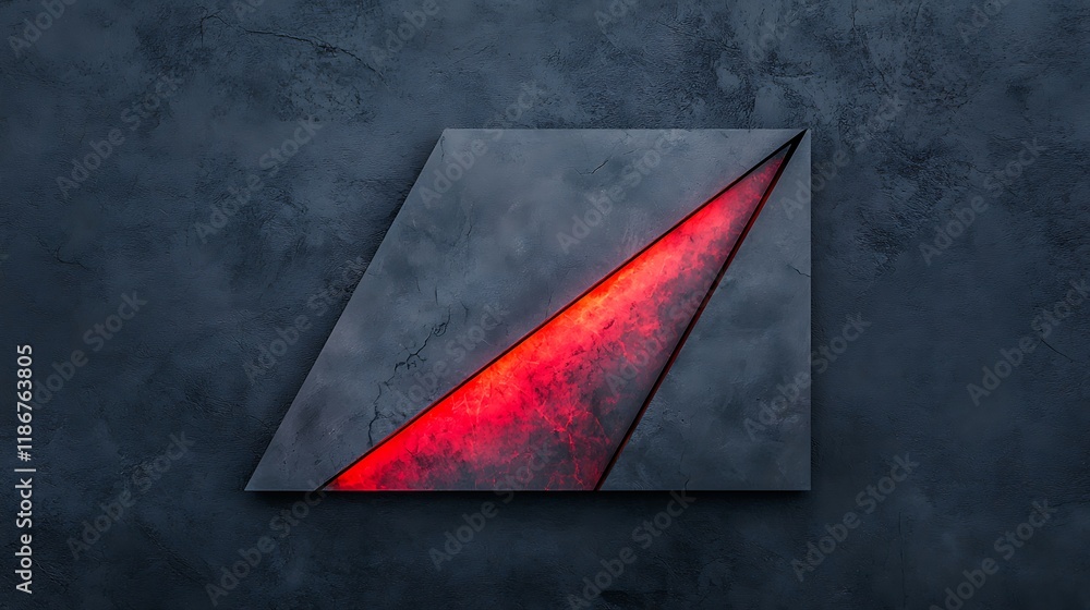 Poster aerial view of a complex geometric structure with vibrant red accent against a dark textured backgro