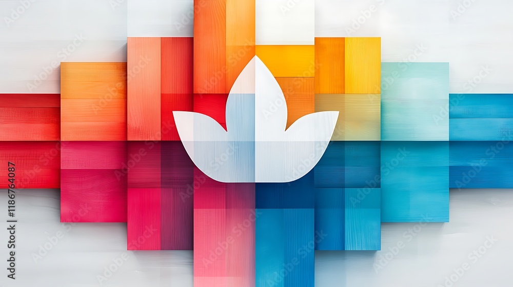 Poster a dynamic and vibrant composition featuring a mix of colorful geometric shapes arranged in a visuall