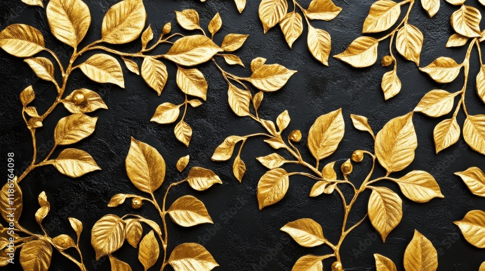 Poster elegant golden leaf pattern on dark background for design projects