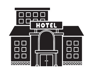 Simple black and white hotel building illustration