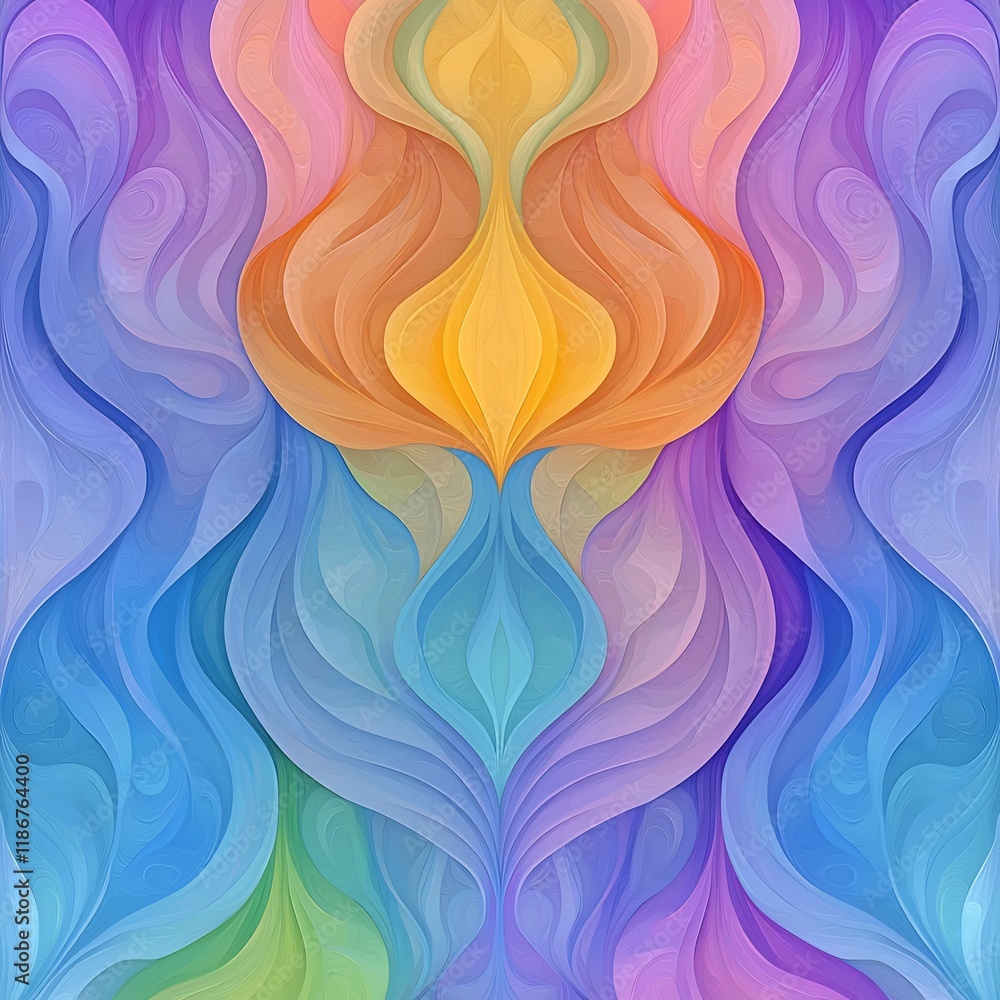 Poster vibrant psychedelic flowing organic abstract pattern with hypnotic chromatic swirls and prismatic ef