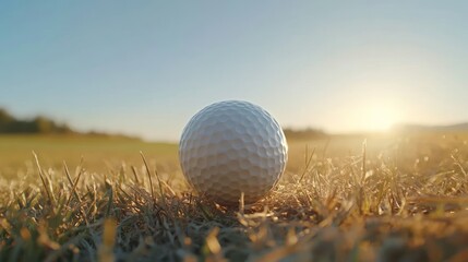 golf ball on a tee, surrounded by blades of grass