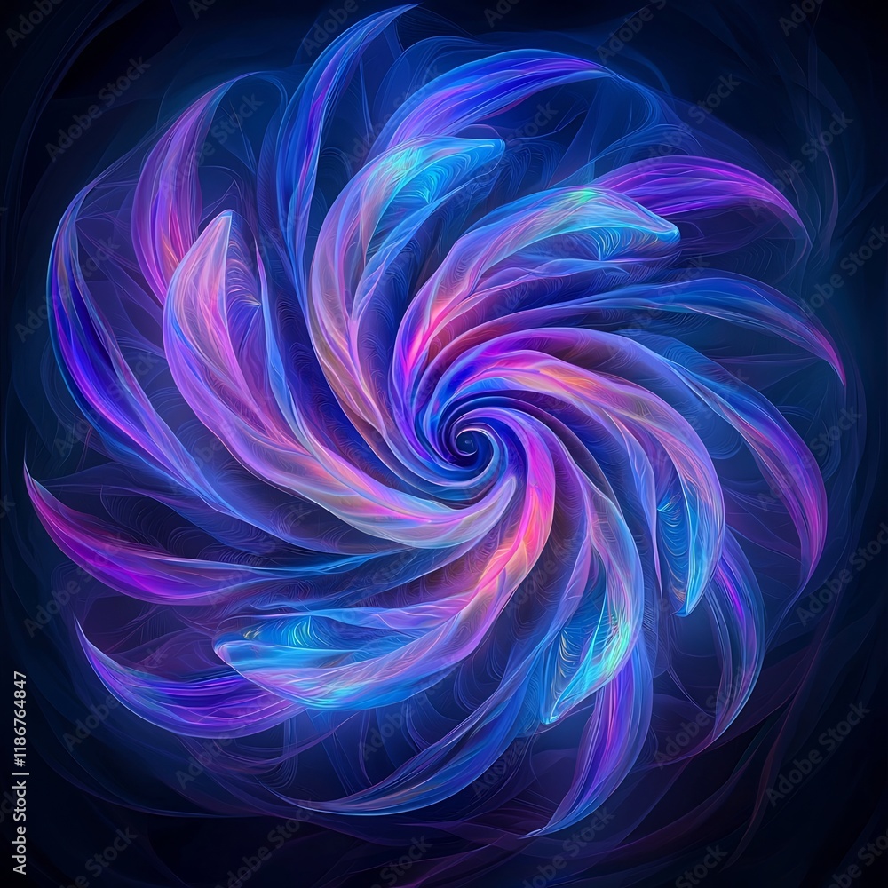 Poster mesmerizing abstract pattern featuring intricate swirling prismatic tendrils shimmering holographic 