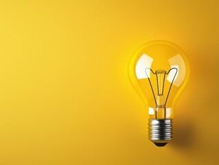 A glowing yellow light bulb against a vibrant yellow background, symbolizing ideas, creativity, and energy.