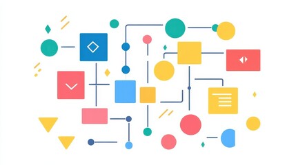Colorful flowchart icon on white background illustrating business processes and decision making routes illustration