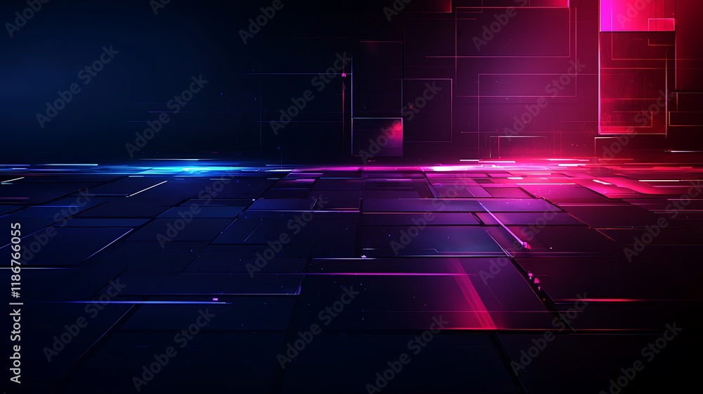 Poster ethereal grid structure floating in digital space with abstract colors and light effects for futuris