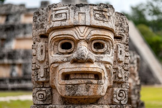 The vivid details of Chaac masks adorning the structures at Uxmal, highlighted by the play of light and shadow