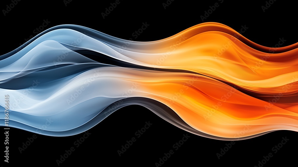 Poster ethereal landscape with luminous trails of colorful light waves in a serene background for artistic 
