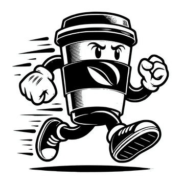 recommend clip art: Running coffee cup drink mascot character vector cartoon illustration