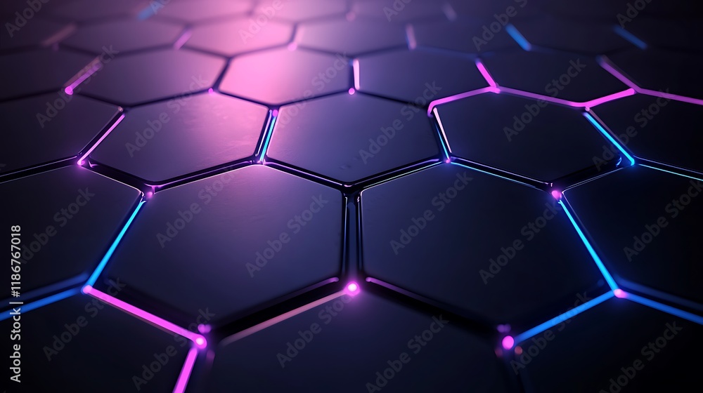 Poster an intricate 3d rendering of a cybernetic city features hexagonal patterns with neon lighting in a f